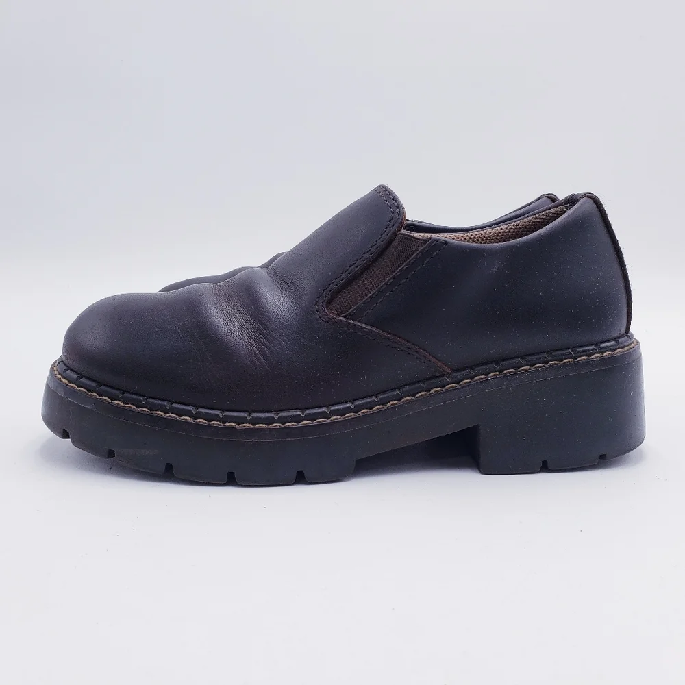 Vintage 90s Y2K American Eagle Leather Chunky Heel Loafer Brown Leather Size 6‎